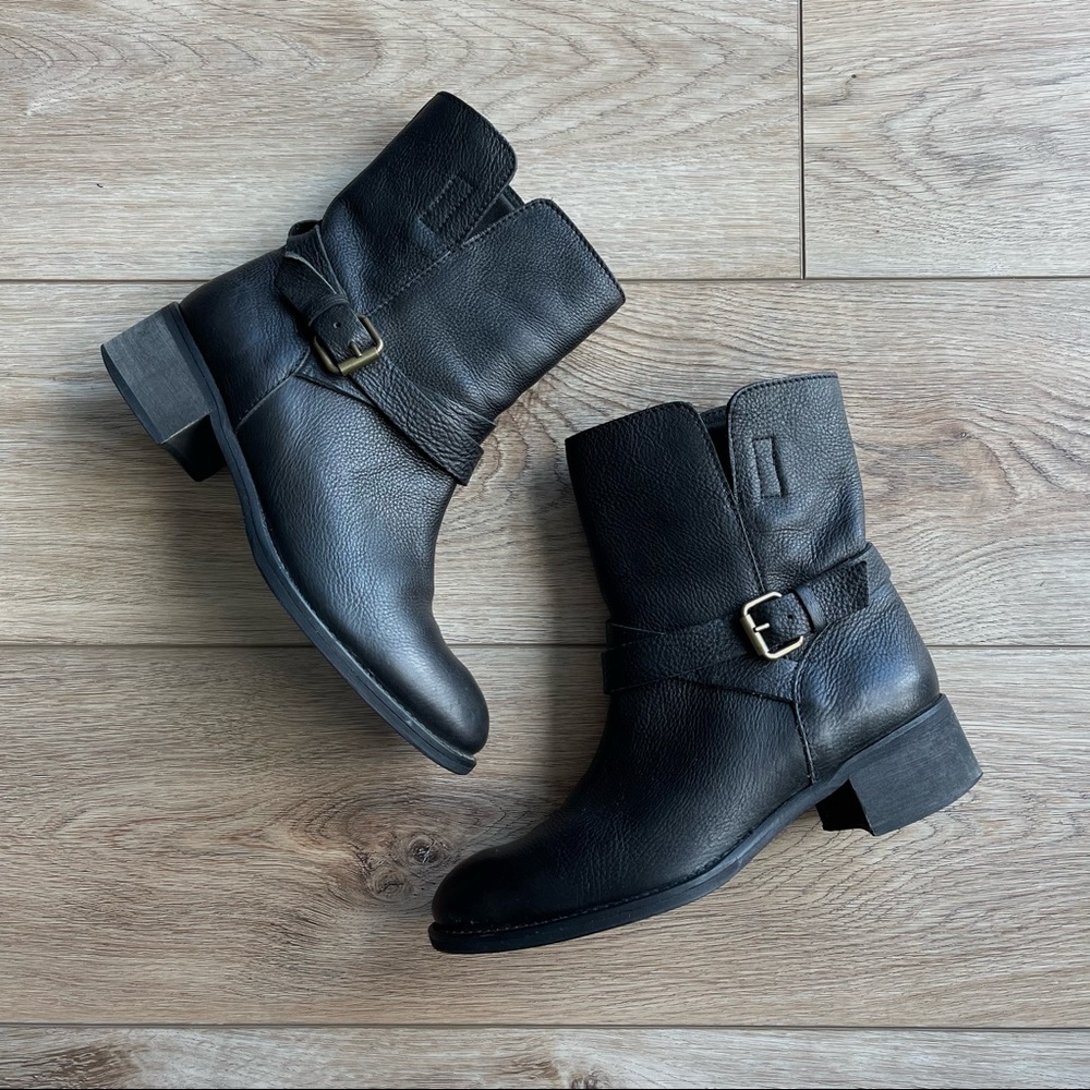 J. Crew Ryder Short Black Leather Buckle Boots